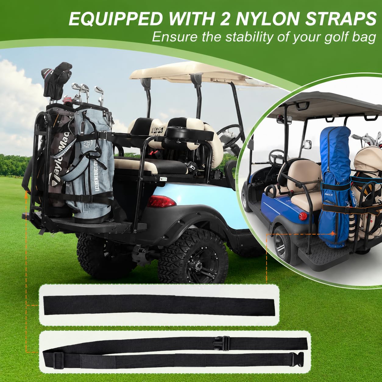 10L0L Uniwersalny regulowany uchwyt na torbę do wózka golfowego, mocowanie kompatybilne z Yamaha, samochodem klubowym, tylnym siedzeniem wózka golfowego EZGO