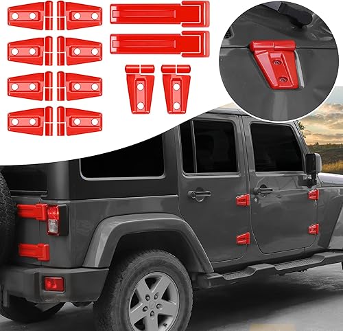 Hoolcar Bisagra de puerta para capó del motor bisagra para puerta trasera kit exterior ABS compatible con Jeep Wrangler JK JKU 2007-2017 rojo 12