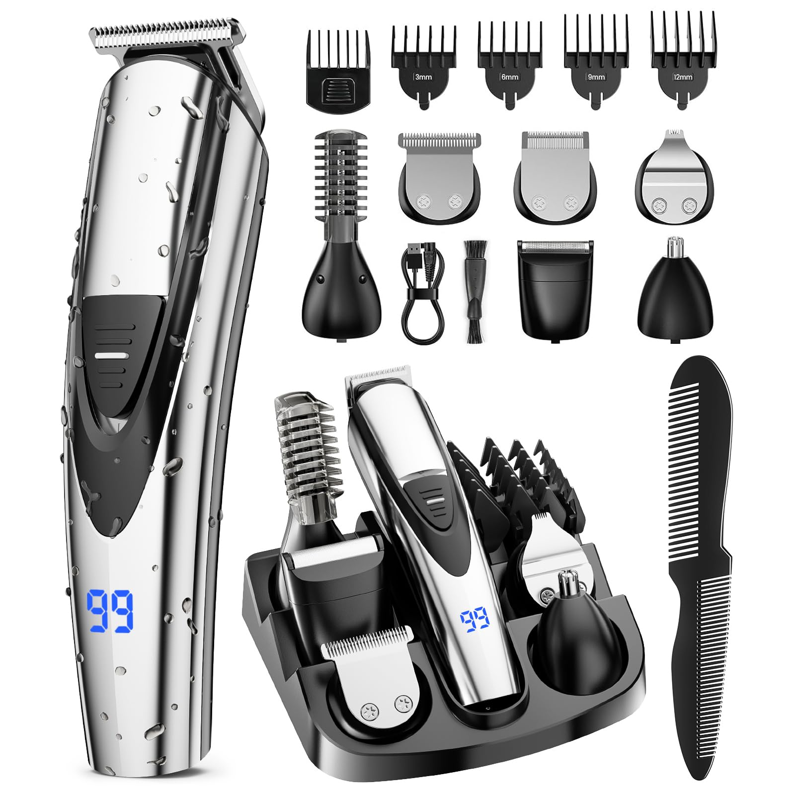 Aparador de barba recarregável para homens: Navalha elétrica impermeável para nariz,