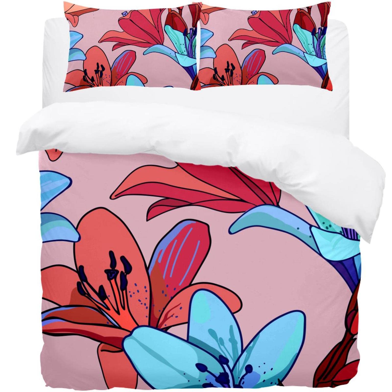 Housse de couette lys rouge et bleu pour une ambiance de chambre cocooning