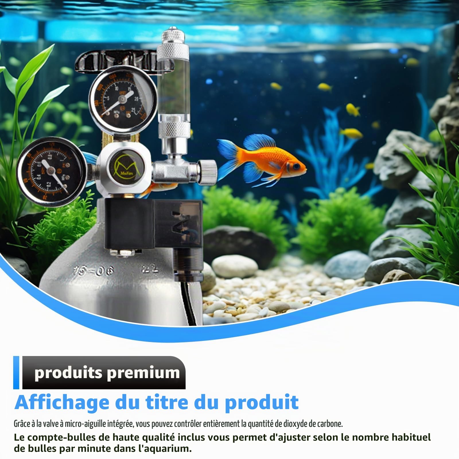 Réducteur de pression de CO2 pour aquarium, double jauge, interface W21.8, réducteur de pression CO2 pour aquarium avec électrovanne, compteur de bulles pour aquariums plantés