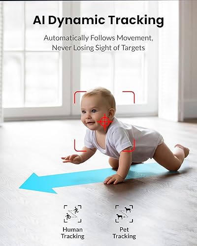 Miniatura 4 de Cámara de seguridad de doble lente para interiores 5G2.4G WiFi, cámara para mascotas 2K+2K con inclinación panorámica para el hogar, monitor de