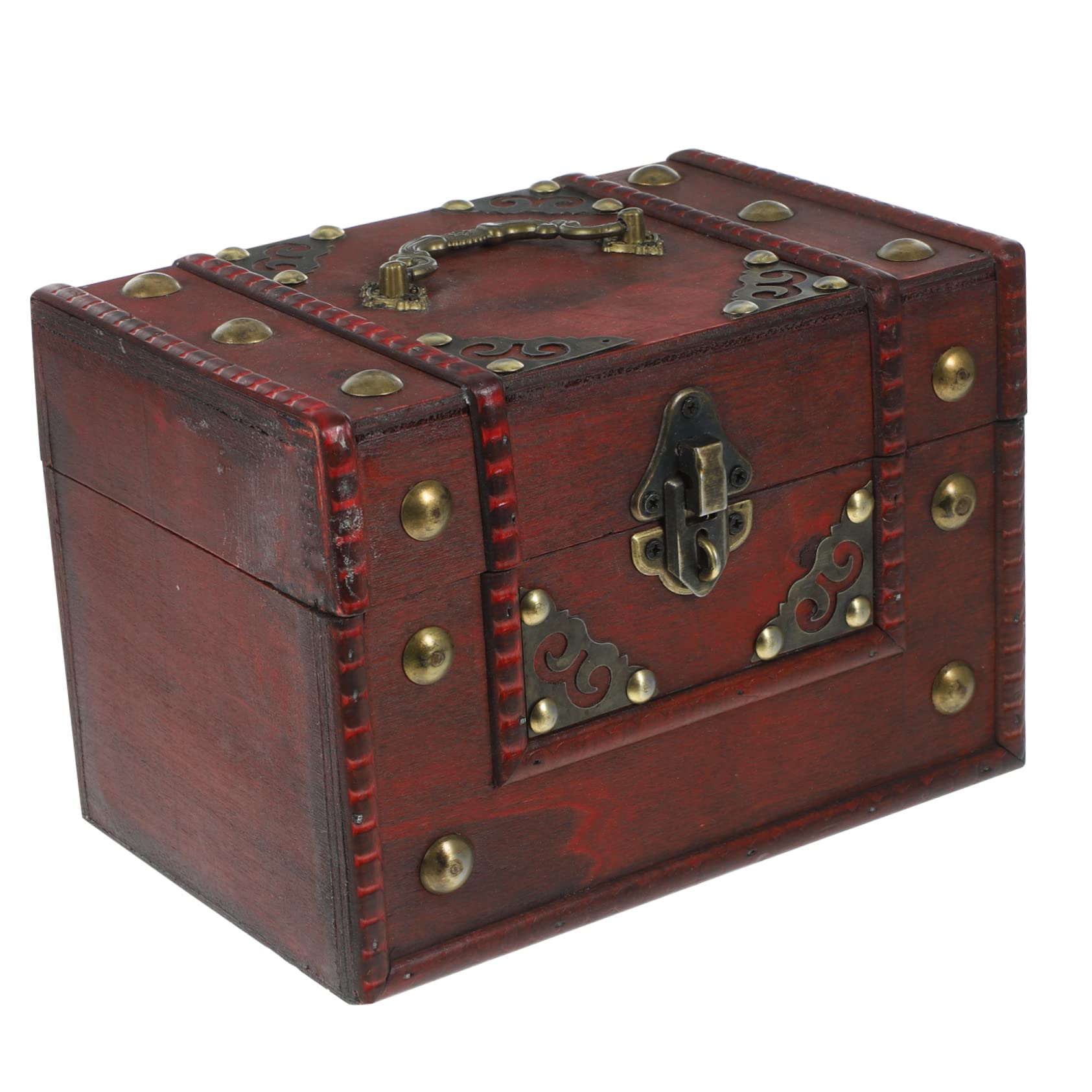 Boîte à Trésor en Bois Vintage Coffret Rangement Bureau Compact