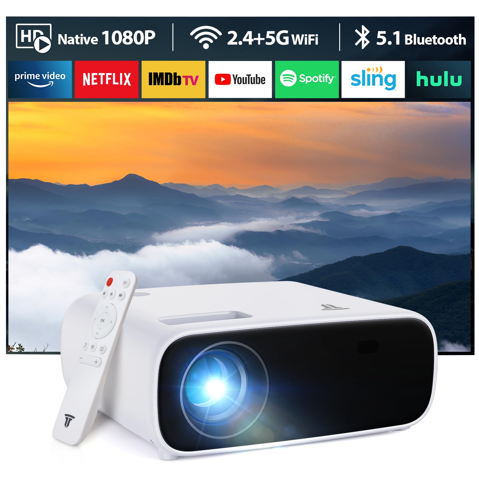 Nuovo mini proiettore, proiettore WiFi e Bluetooth, Full HD 1080P, supporto 4K Home Theatre proiettore portatile, compatibile con iOS/Android/Laptop/HDMI/PC/TV Stick/USB (nero)