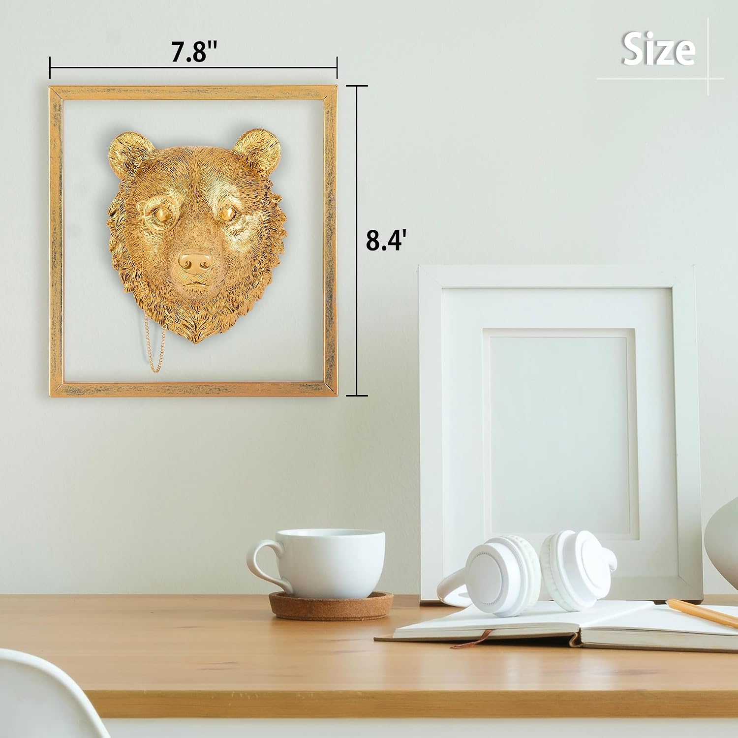 UITWMKTG Gold Animal Head Wall Decor with Metal Frame Vintage Gold Wall Decor Resin Animal Sculptures Modern Home Decor for Bedroom Wall Decoration Bear