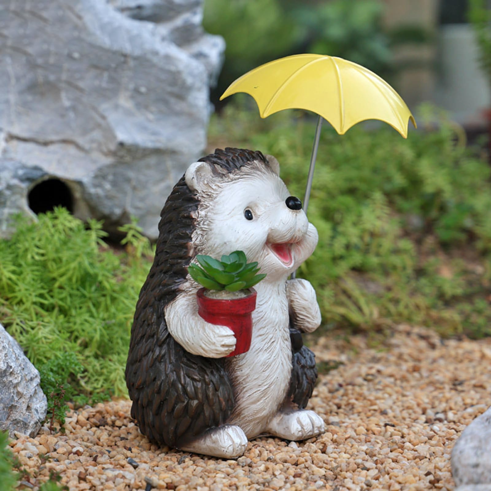 Niedliche Tiere Figuren, Igel mit Regenschirm Statue Harz Garten Ornament für Außen Balkon Geburtstag Hochzeit Halloween Party Tischdeko