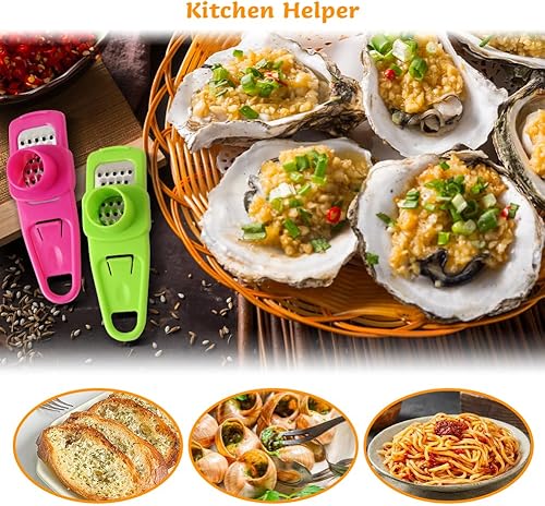 Miniatura 7 de Molinillo de ajo de mano de 2 piezas con 2 cepillos de limpieza, molinillo de mano pequeño para ajo, nueva picadora de ajo de prensa manual,