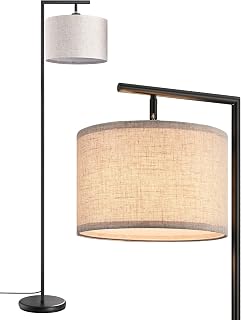 EDISHINE Floor Lamp Living Room Arch Lamp with Beige Linen Shade, E27 | Arc Lamp with Adjustable Lampshade, E27 Stand, Foot Plug for Bedroom, Children's Room, Office, 63 mm