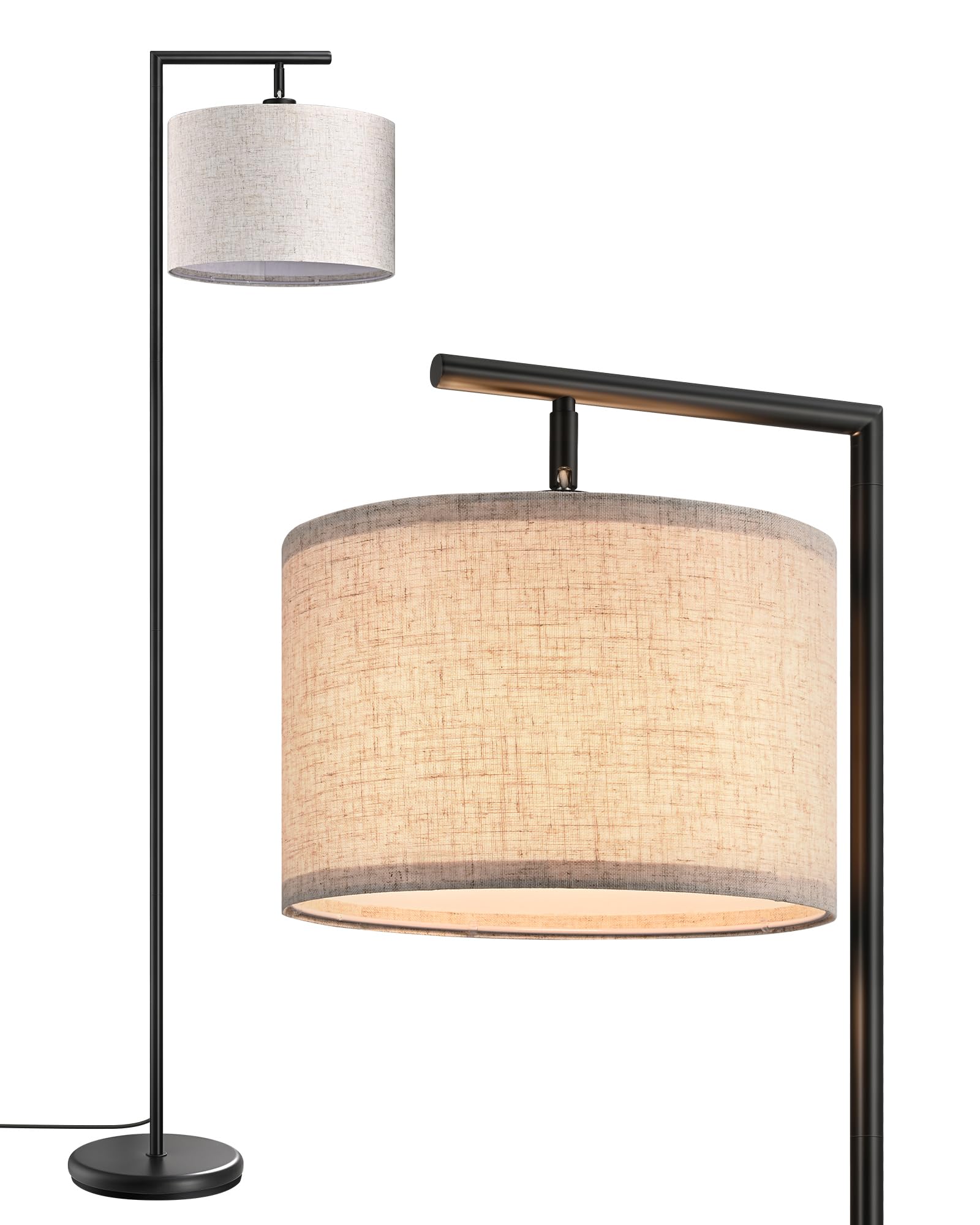 EDISHINE Stehlampe Wohnzimmer 160cm, Bogenlampe Modern mit Beigen Verstellem Leinen-Lampenschirm, LED E27 Glühbirne inklusive, Schwarz Leselampe Stehleuchte für Schlafzimmer, Kinderzimmer