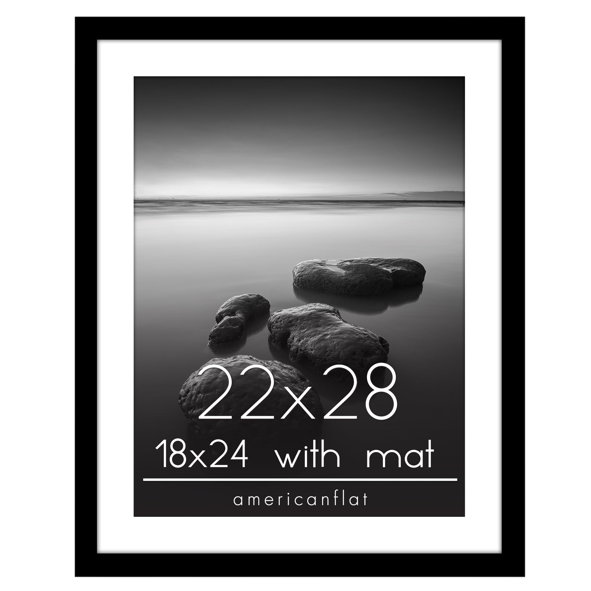 Americanflat 22x28 Poster Frame with Polished Plexiglass - Use as 18x24 Frame with Mat or Display 22x28 Photo Without Mat - Epic Collection - Wide Picture Frames for Wall Display - Black