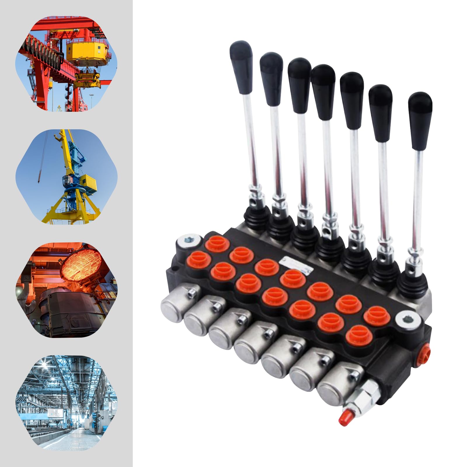 Válvula de control hidráulico de 7 spoles, válvula hidráulica de 13 GPM con válvula de alivio de presión ajustable, bloque de control de 31,5 MPa para tractor, excavadora, divisor de madera, sistema