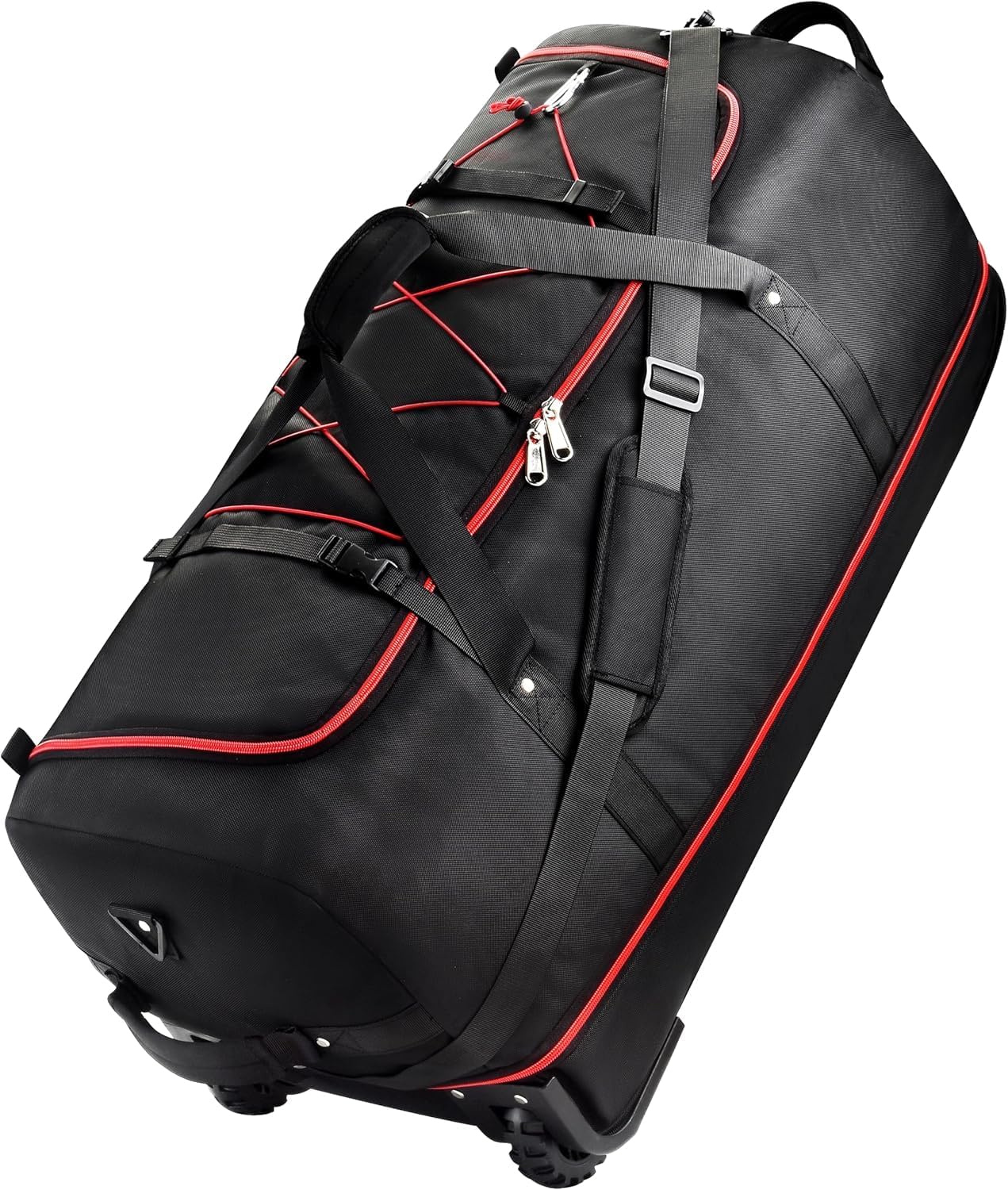 Rolling Duffle Bag with Wheels,110L/140L Expandable Soft-Sided Foldable Duffle Bag with 2 Rubber Wheels,Packable 32” Rolling Carry-On with Multi-Pockets & Compartments