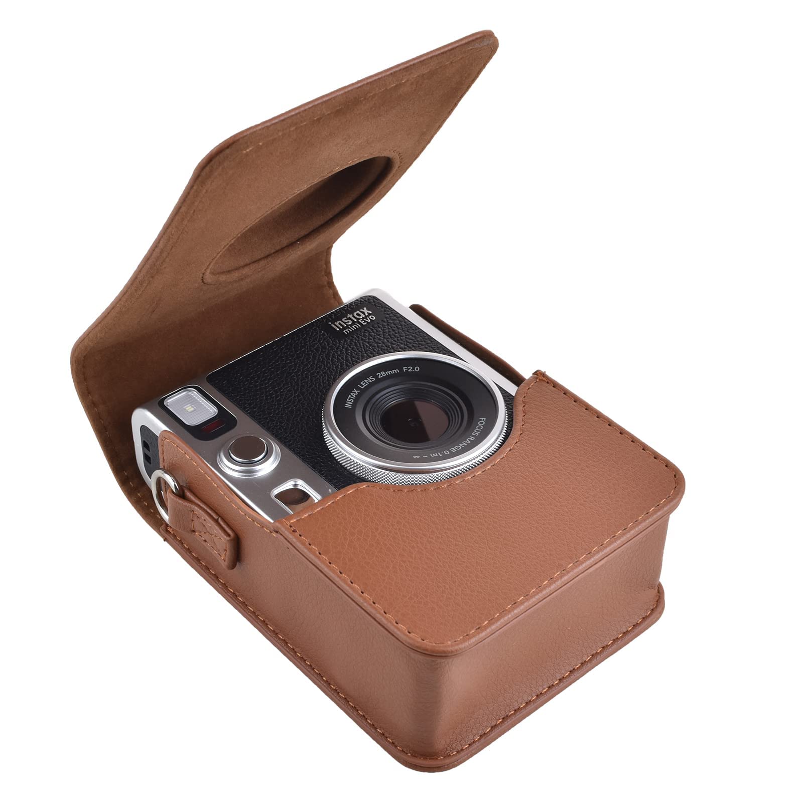 Rieibi Mini EVO Case - Vintage PU Leather Protective Case for Fujifilm Instax Mini EVO Instant Camera - Full Cover with Adjustable Shoulder Strap -