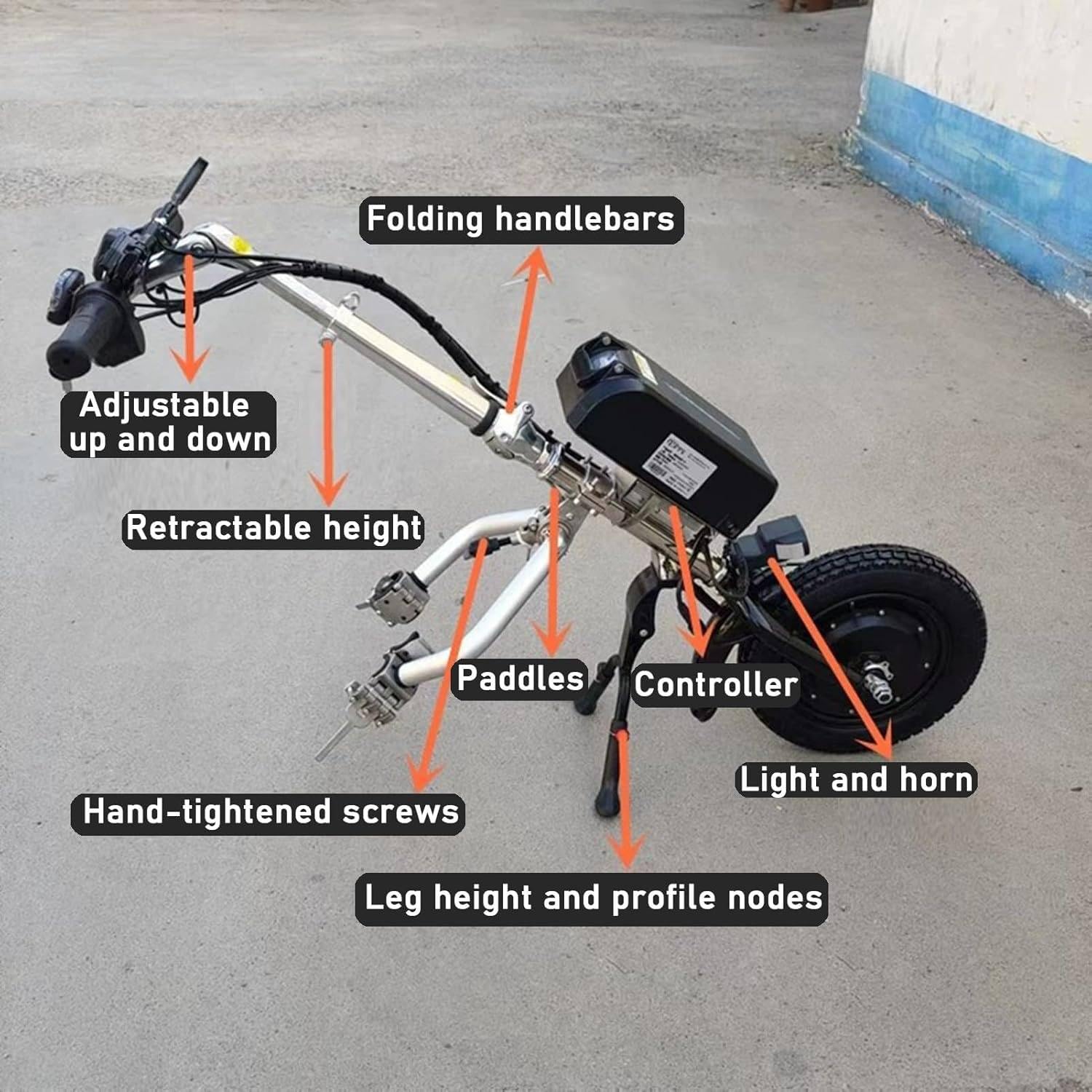 500W Elektryczny Uchwyt Do Wózka Inwalidzkiego, Urządzenie Do Ciągnięcia Wózka Inwalidzkiego, Zestaw Do Konwersji Elektrycznego Wózka Inwalidzkiego Do Terapii Rehabilitacyjnej 48 V 17 Ah Akumulator,B
