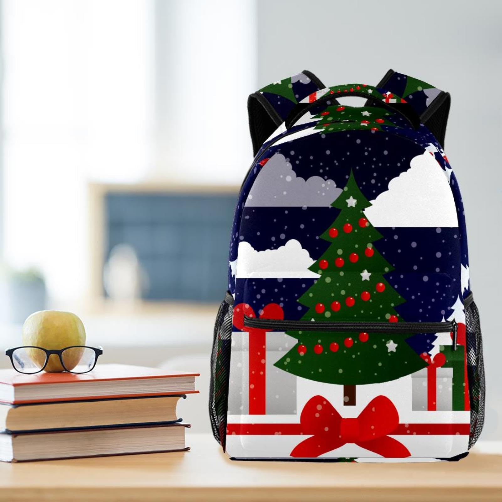 Zaino per la scuola, grande capacità, per vacanze, notte, albero di Natale, viaggio, per computer portatile, impermeabile, per adolescenti, ragazze, ragazzi, adatto per notebook da 15,6