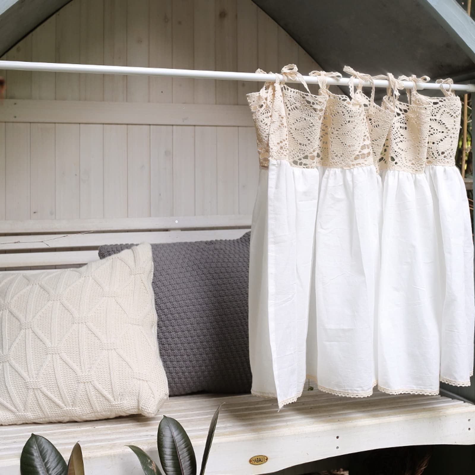 A.Monamour Tenda Corta per Finestra Piccola Pizzo Floreale Beige Lavorato All'Uncinetto In Cotone Bianco Boho Chic Tendina Tenda da Cucina Bistrot Caffè Mezza Tenda Mantovana Tenda a Vetro