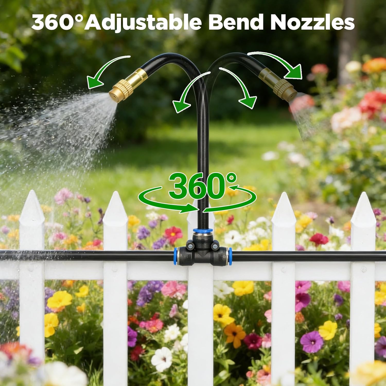 DEMORA 50FT Automatic Drip Irrigation Kit, Bendable Watering Hose with Multi Sprinkler Heads, Misting System for Garden Yard Outdoor Plants Greenhouse