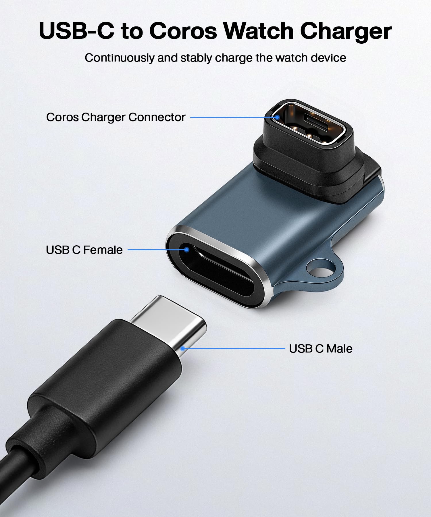 Adapter ładowarki typu C do Coros Pace 2 (2 sztuki) Konwerter kabla do ładowania Smartwatch z inteligentnym chipem do Coros Apex (szary)