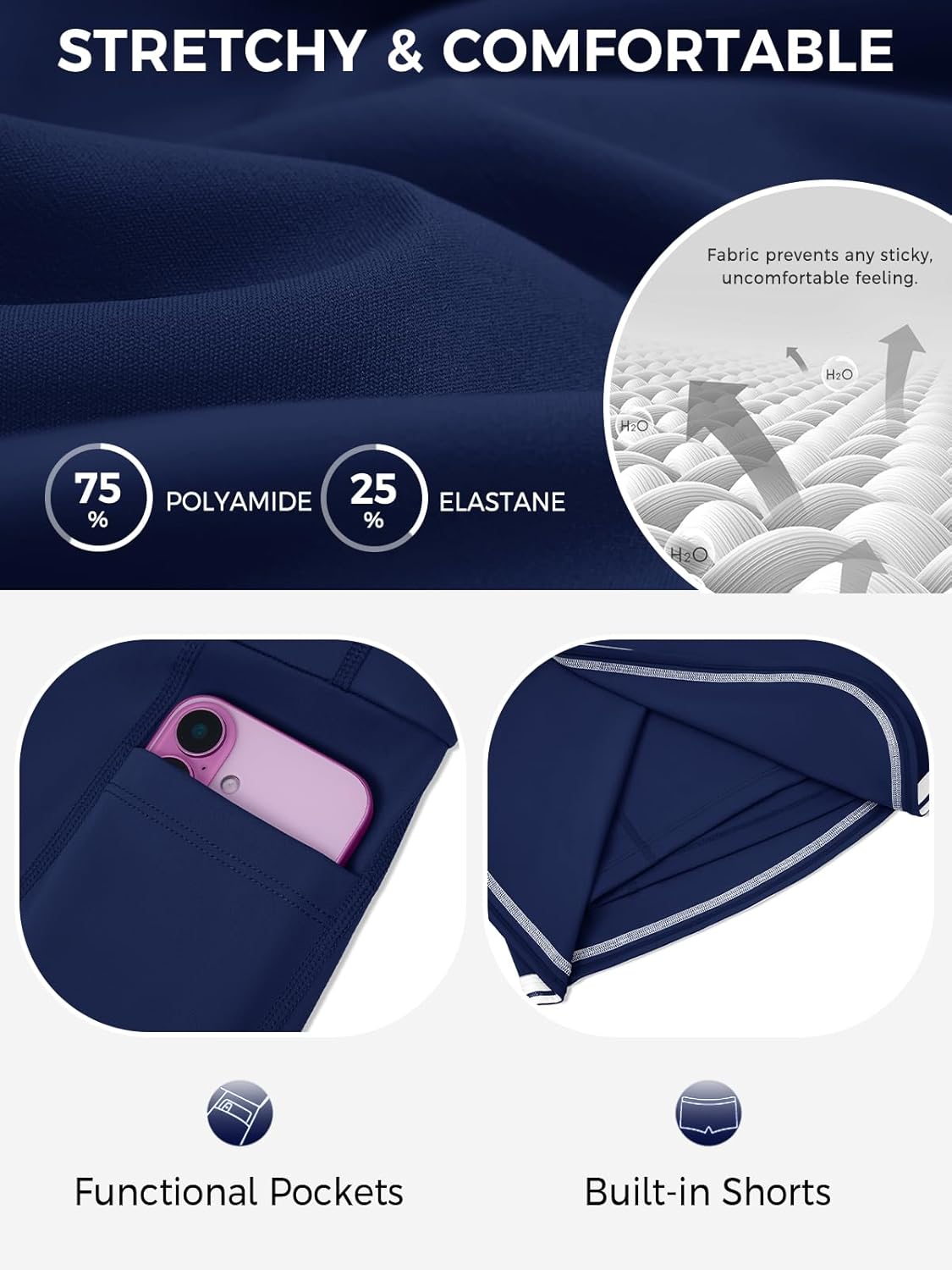 Fisoew Womens Golf Tennis Running Skorts Striped Elastic Waist Skirts Quick Dry Workout Athletic Shorts with Pockets - Image 4