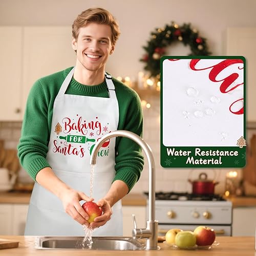 Miniatura 3 de NLUS Delantales de Navidad para mujeres y hombres con 3 bolsillos, delantales ajustables para cocinar en la cocina, divertidos regalos de Navidad