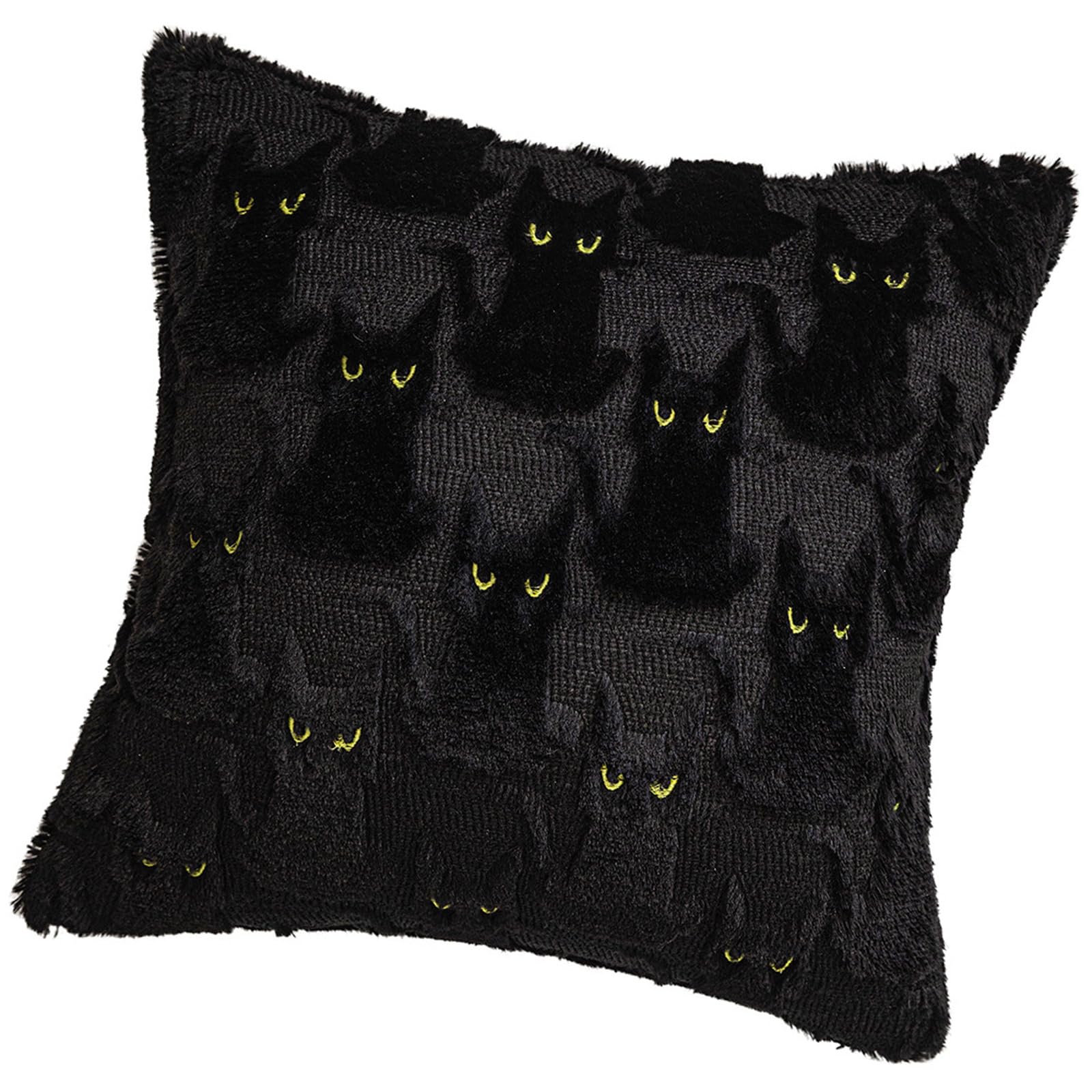 Xjdzineq Unique Black Cats Motifs Tufted Plush Pillowcase Super Soft Faux Furs Square Cushion Cover Halloween Home Accent Decoration Halloween Black Cats Pillow Cover