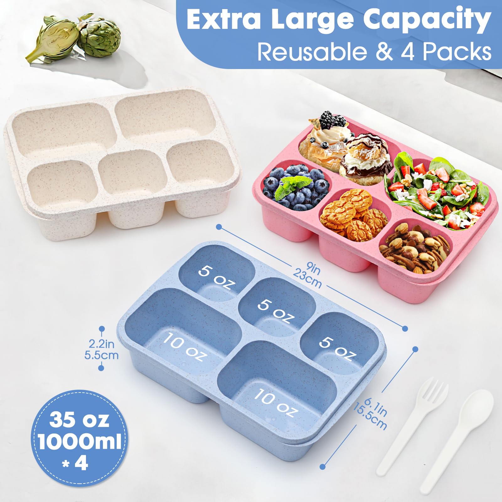 Snapklik.com : Sinnsally 5 Compartment Bento Box, Reusable Lunch ...