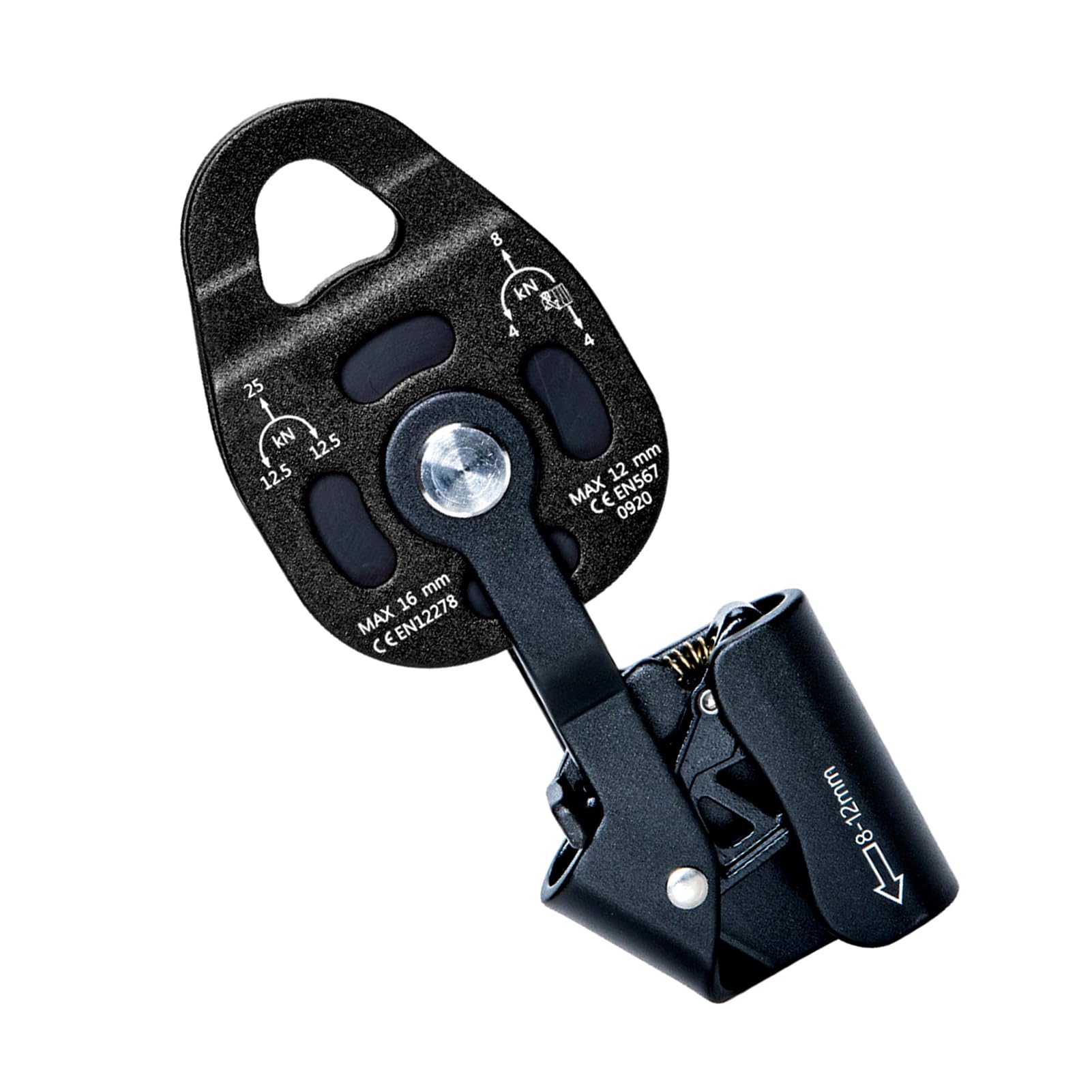Polea Elevadora Pesada para Rescate de Elevación de Escalada-Rueda Giratoria única 4KN para Montañismo-Adecuada Cuerda 8-12mm (Negro)