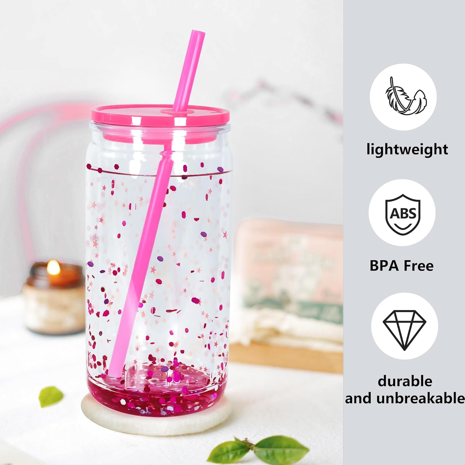 16 oz Plastic Snow Globe Tumbler Double Wall Snowglobe Tumbler with Pre Drilled Hole Can with Lids and Straws Plastic Mason Jar Mug for Snow Globe Glitter DIY Gift - Image 3