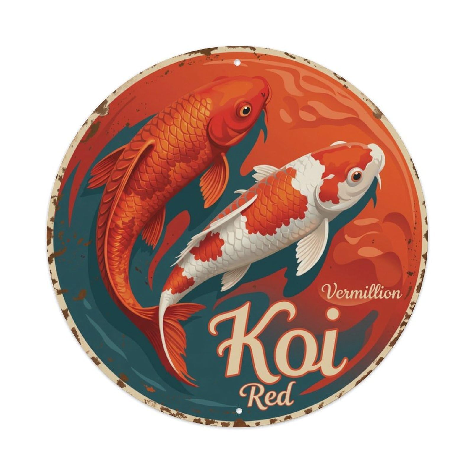 Koi Fish Vermillion Red Waters Bright Scarlet Vibrant Bold Metal Tin Sign