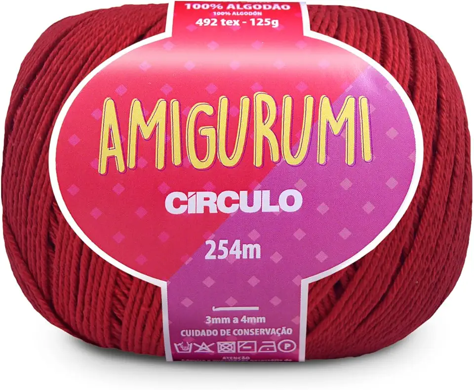 Linha Fio Amigurumi Círculo 125g 254m 100 Algodão Mercerizado Crochê Tricô Artesanato Colorido (3402 - VERMELHO-CÍRCULO)