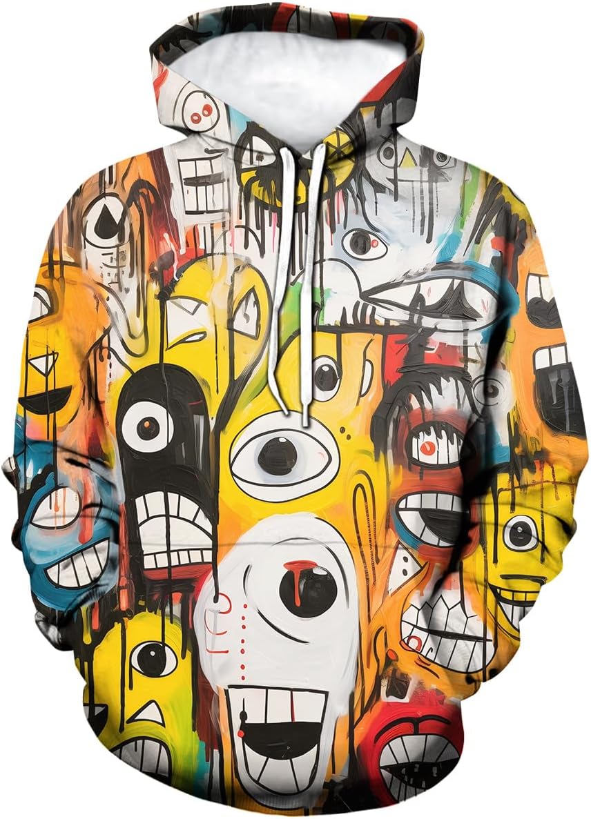 Men Women 3D Trippy Graffiti Animation Graphic Hoodie Hooded Sweatshirts Pockets Long Sleeve Pullover