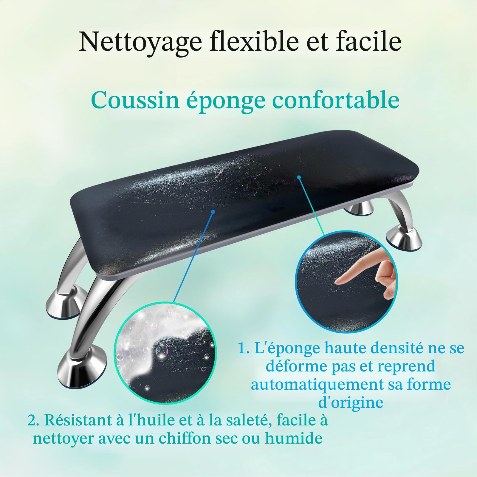 Coussin pour ongles - Repose-bras en cuir - Pour salon de manucure - Noir