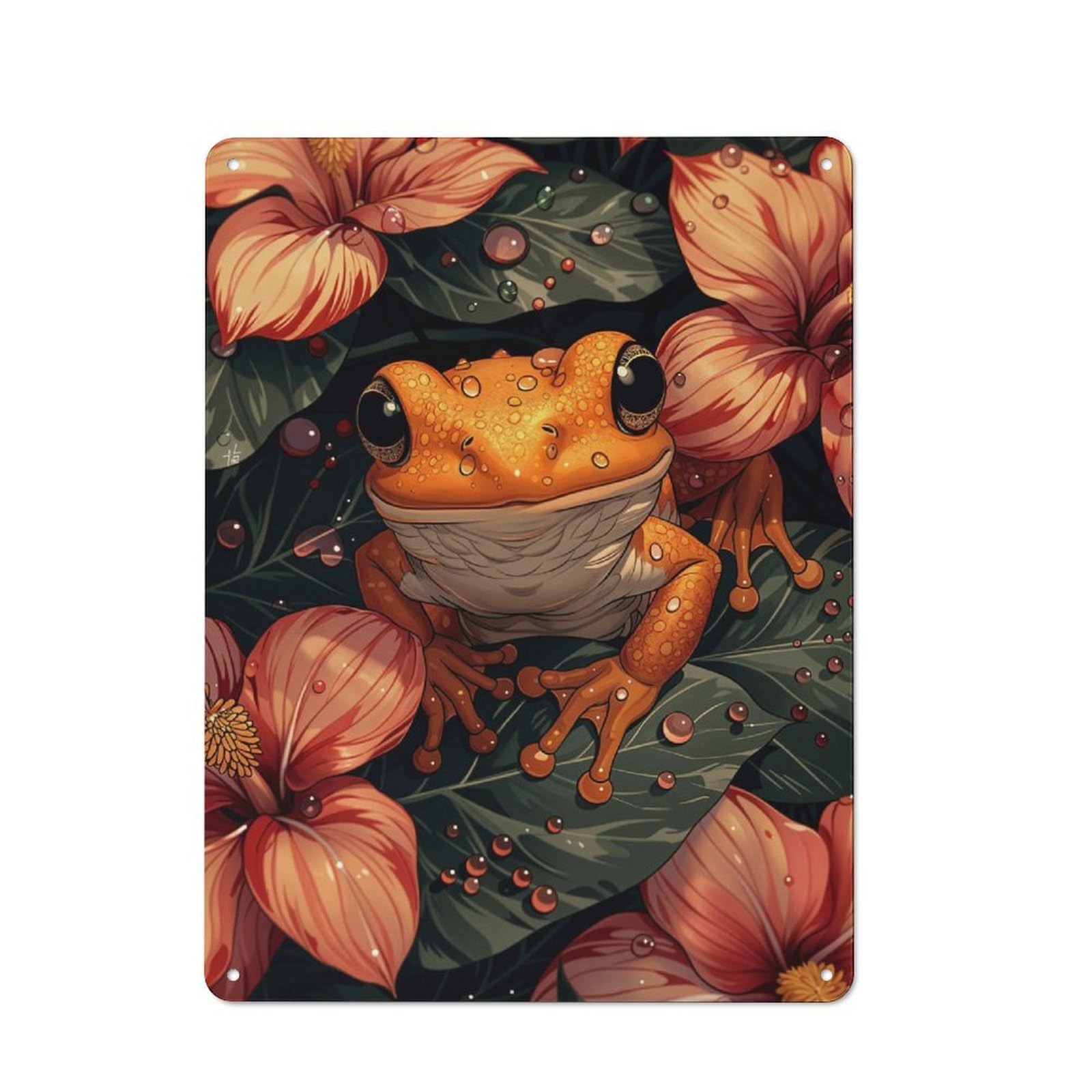 Junmoney Frog In Flowers Retro Printed Metal Sign 40X30cm For Living Room Wall, Wall Decor For People Reorganising Living Room