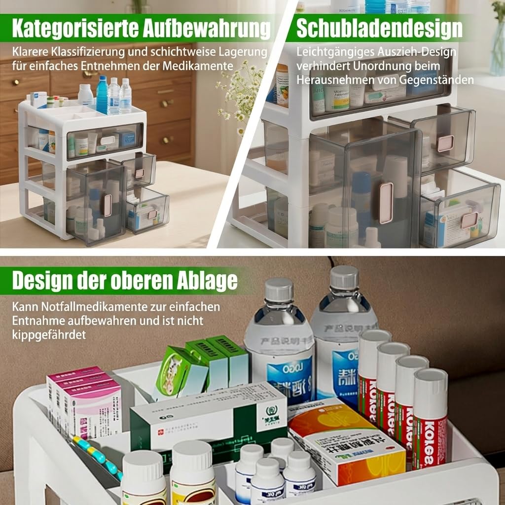 Armadio della medicina domestica, cassetto a 4 livelli, contenitore per medicinali, grande per uso domestico e ufficio