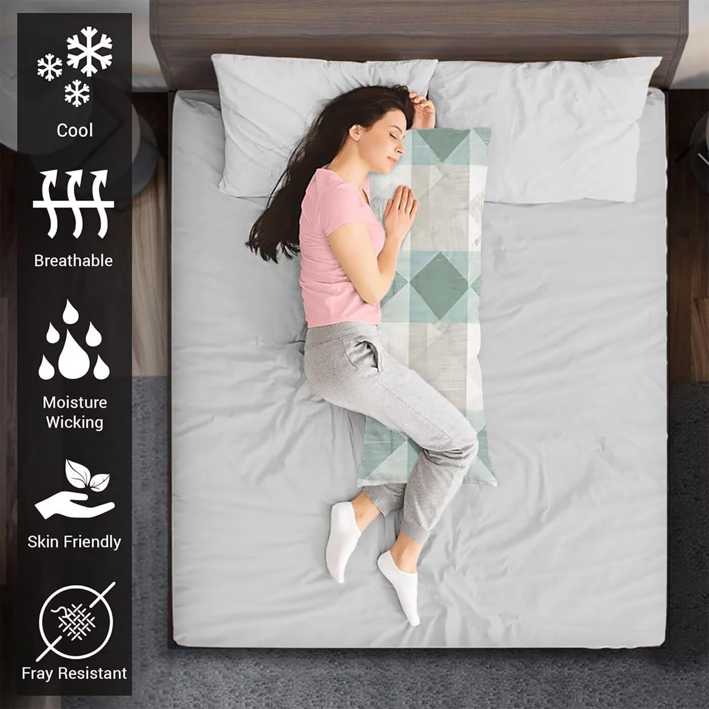 Grün Seitenschläferkissen Bezug 60 x 180 cm Geometrie Seitenschläferkissen mit Unsichtbarem Reißverschluss, Doppelseitig Drucken Samt Verbessern Sie Schlafqualität Body Pillow, Geschenke Fraue B-3581