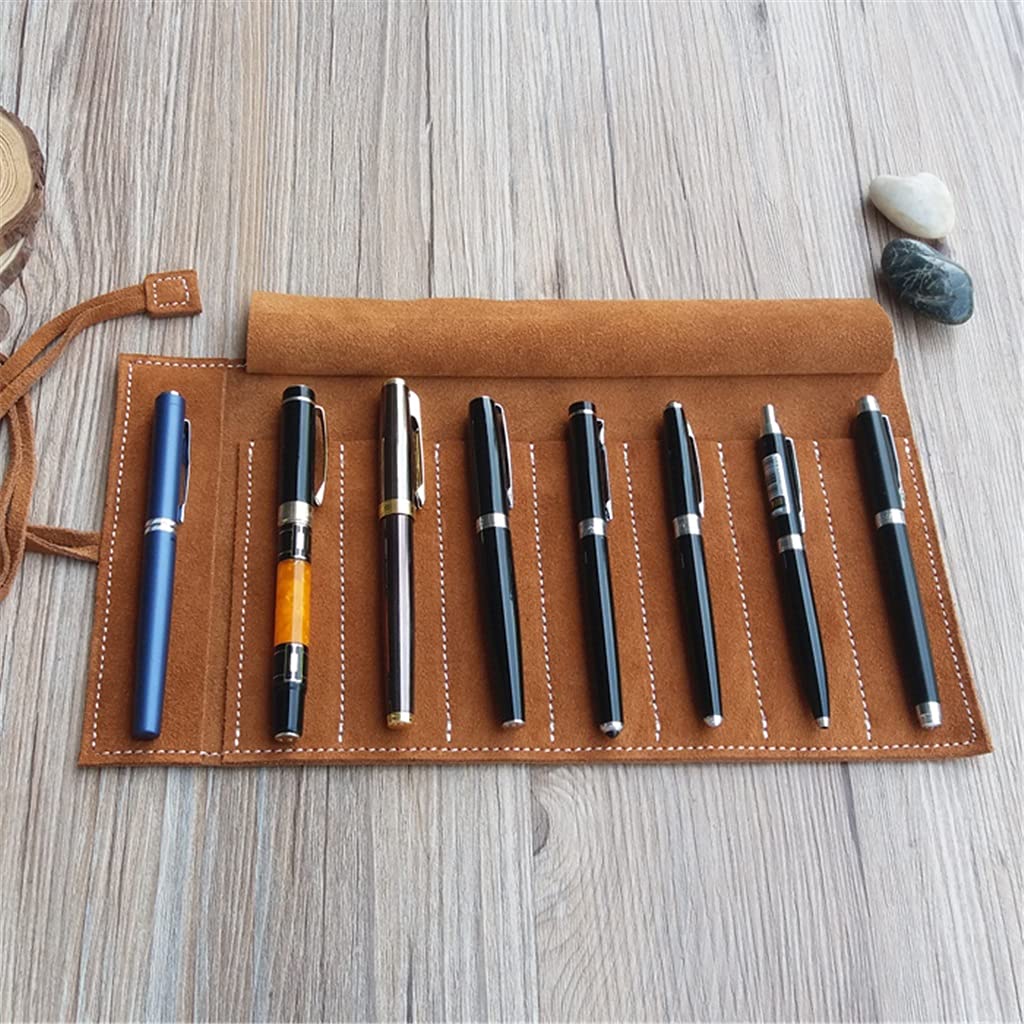 Estuche de Cuero Vintage con múltiples Compartimentos para papelería y Almacenamiento de maquillajeA