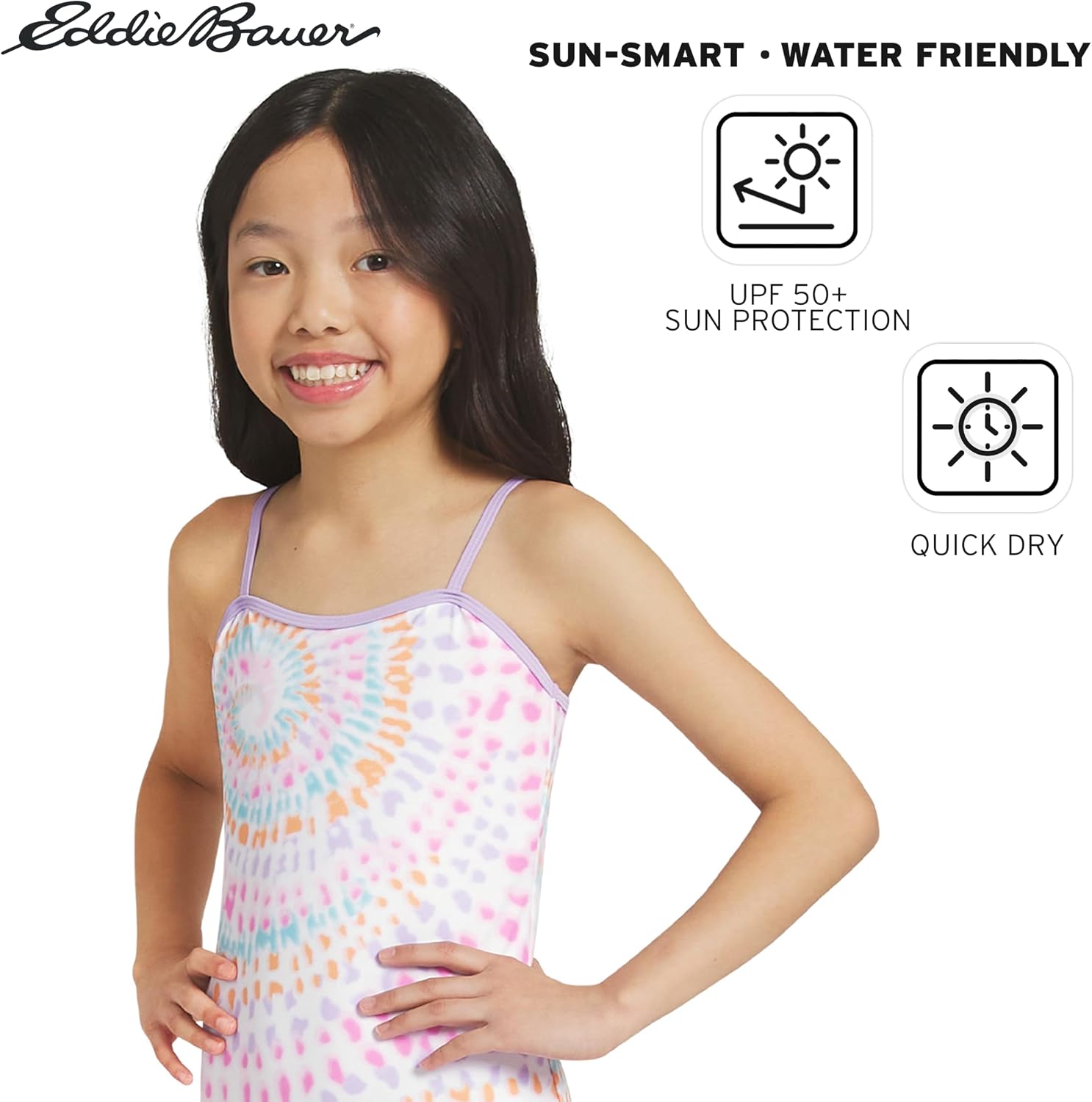 Eddie Bauer Girls' UPF 50+ Scoop-Neck Stretchable One-Piece Swimsuit