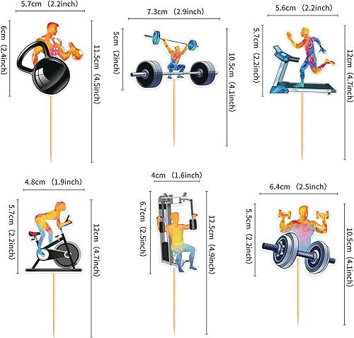 Miniatura 9 de Ercadio Paquete de 30 adornos para magdalenas de entrenamiento de gimnasio, mancuernas con purpurina para bíceps, pesas rusas con ruedas