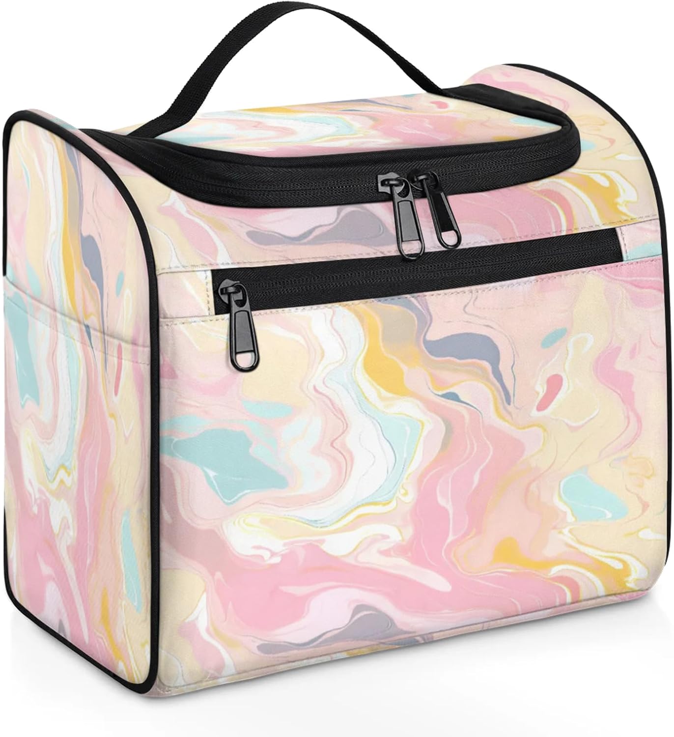 cfpolar Toiletry Bag for Women, Colorful Marble Print Hanging Travel Toiletry Bag, Water-resistant Cosmetic Makeup Organizer for Toiletries and Cosmetics, Bathroom Shower Bag with Handle and Hook