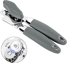 Can Opener Manual, TJ POP Can Opener, Heavy Duty Hand Held Can Openers, Stainless Steel Can Opener Smooth Edge, Easy Turn Knob, with Bottle Opener, Kitchen Gadgets Gray