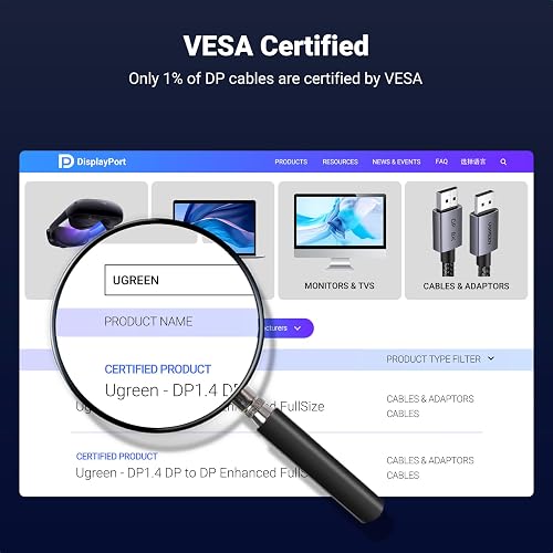 UGREEN DisplayPort Cable 8K@60Hz 6.6FT [VESA Certified] Braided DP 1.4 Display Lead Support 4K@240Hz, 2K@240Hz 32.4Gbps, HDCP 2.2, HDR, FreeSync&G-Sync, 3D Compatible with Gaming Monitor PC HDTV (2M) - 5