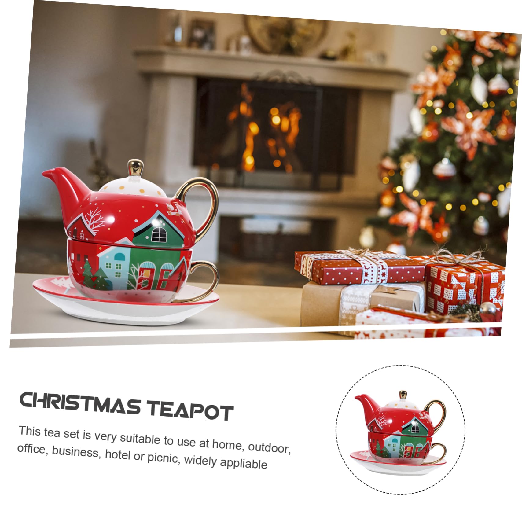 Teekanne aus Keramik 420ml mit Tasse und Untertasse für Weihnachten Feier