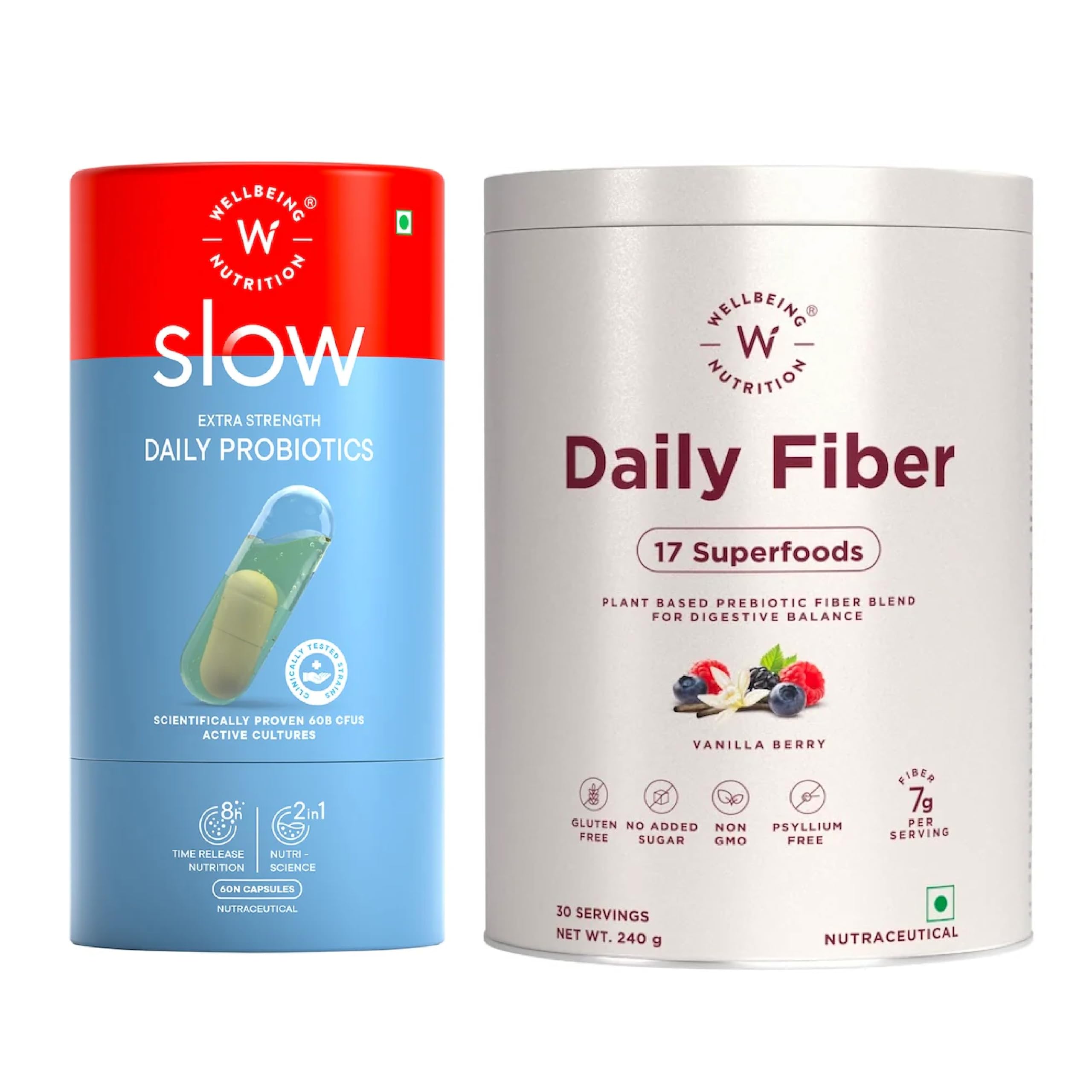 Wellbeing Nutrition Daily Fiber Powder + Daily Probiotics Gut Health Supplement | Organic Prebiotic Fiber, 60 Billion CFU, 15+ Clinically Proven Strains, Vanilla Berry-picture-24