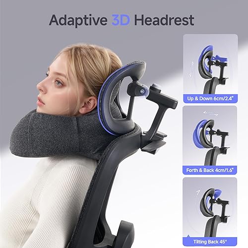 Miniatura 5 de Silla de oficina con reposapiés, silla ergonómica con almohada para el cuello y ruedas de goma, silla de computadora con respaldo ajustable y