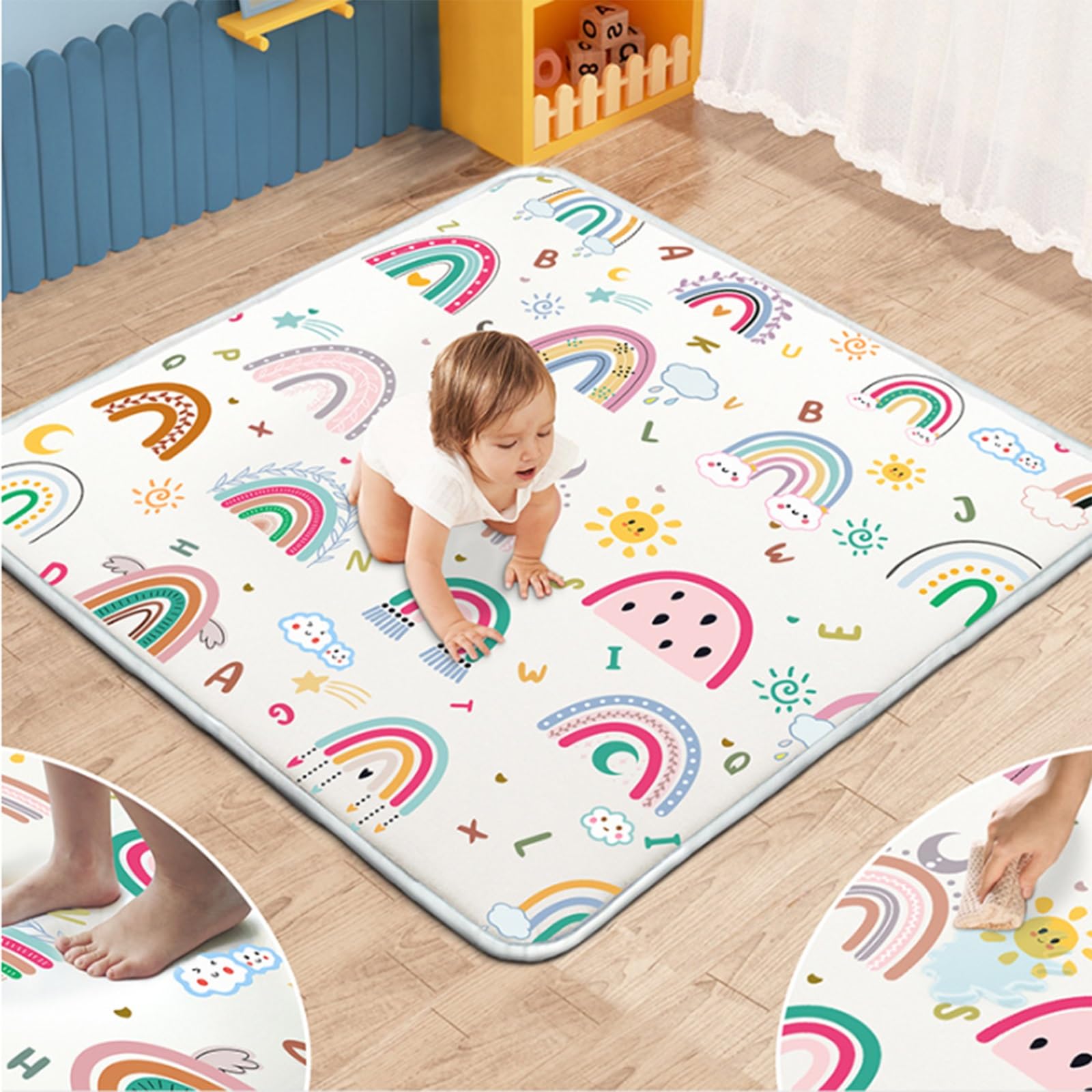 wasserdichte Spielmatte Kleinkinder, Maschinenwaschbarer Pädagogischer Spielteppich, Weiche rutschfeste Krabbelmatte für Schlafzimmer und Spielzimmer(C,180 * 150cm)