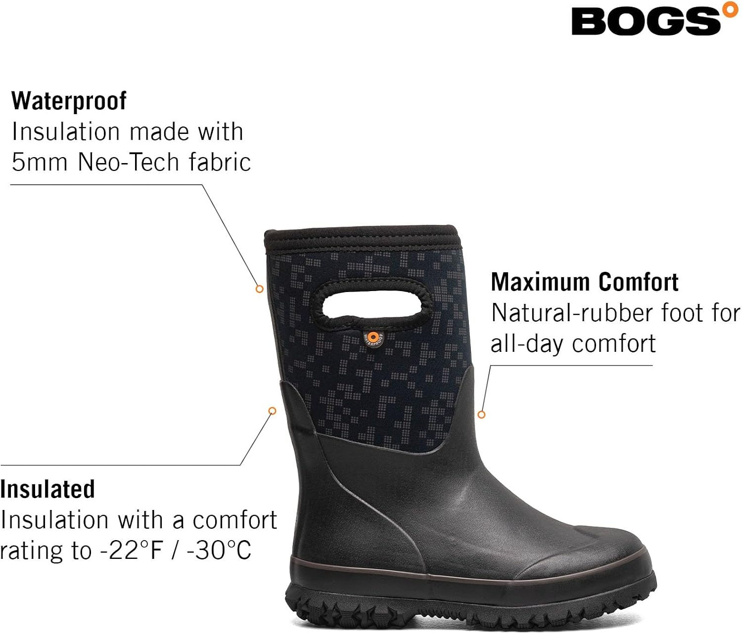 BOGS Grasp Kids Waterproof Rain Boots, Insulated Winter Snow Boots | Winter Boots, for Rain, Snow & Mud with Easy Pull-On Handles for Toddlers, Boys & Girls, All-Weather Protection