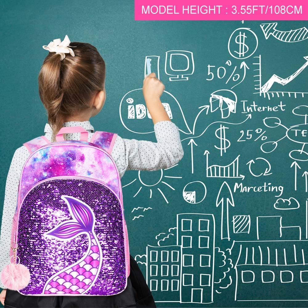3PCS Girls Backpack, 16" Sequin Prechool Elementary Bookbag and Lunch Box - Image 7