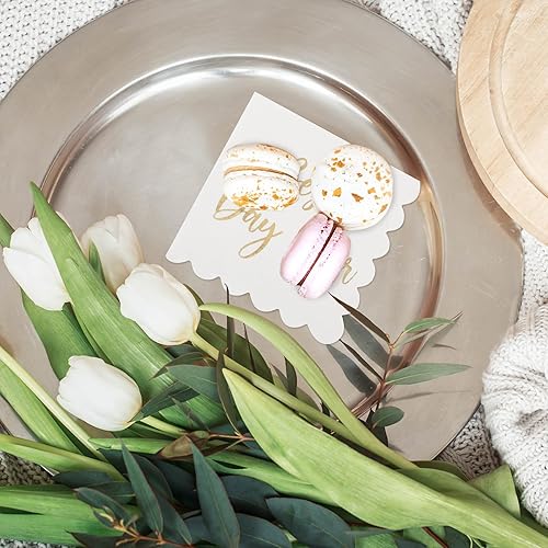 Miniatura 6 de 100 servilletas de boda con el mejor día de la historia, servilletas de cóctel de boda, servilletas de postre festoneadas blancas y doradas para