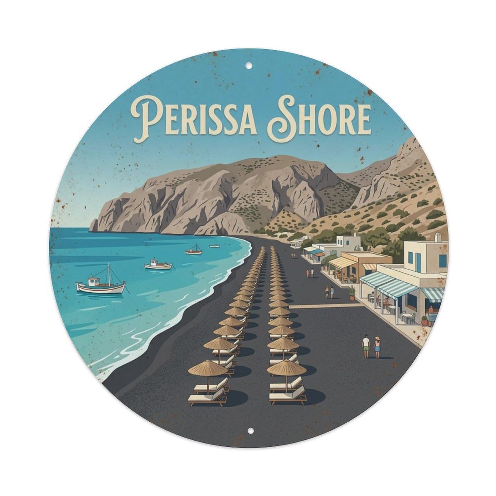 Vintage Travel Perissa Santorini Shore Metal Tin Sign