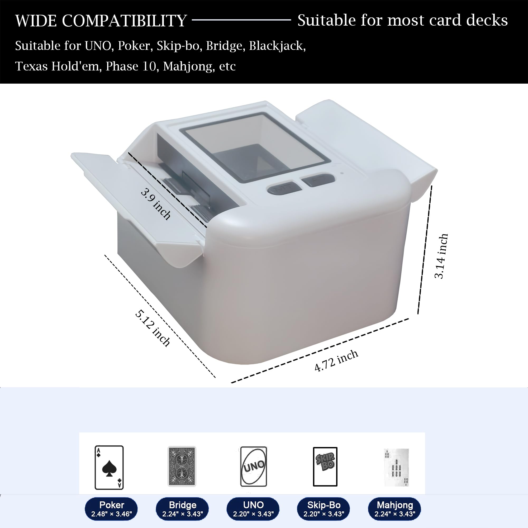 Mélangeur de cartes automatique 1-2 jeux de cartes pliable et portable - Étui à cartes - Machine pour poker, Blackjack, Texas Hold'em, jeux de cartes à domicile, UNO, Skip-Bo, Phase 10 | Haute vitesse et efficacité, gain de temps. Portable et pratique